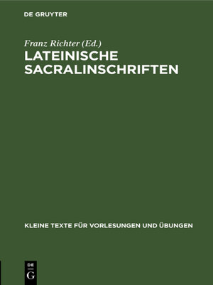 cover image of Lateinische Sacralinschriften